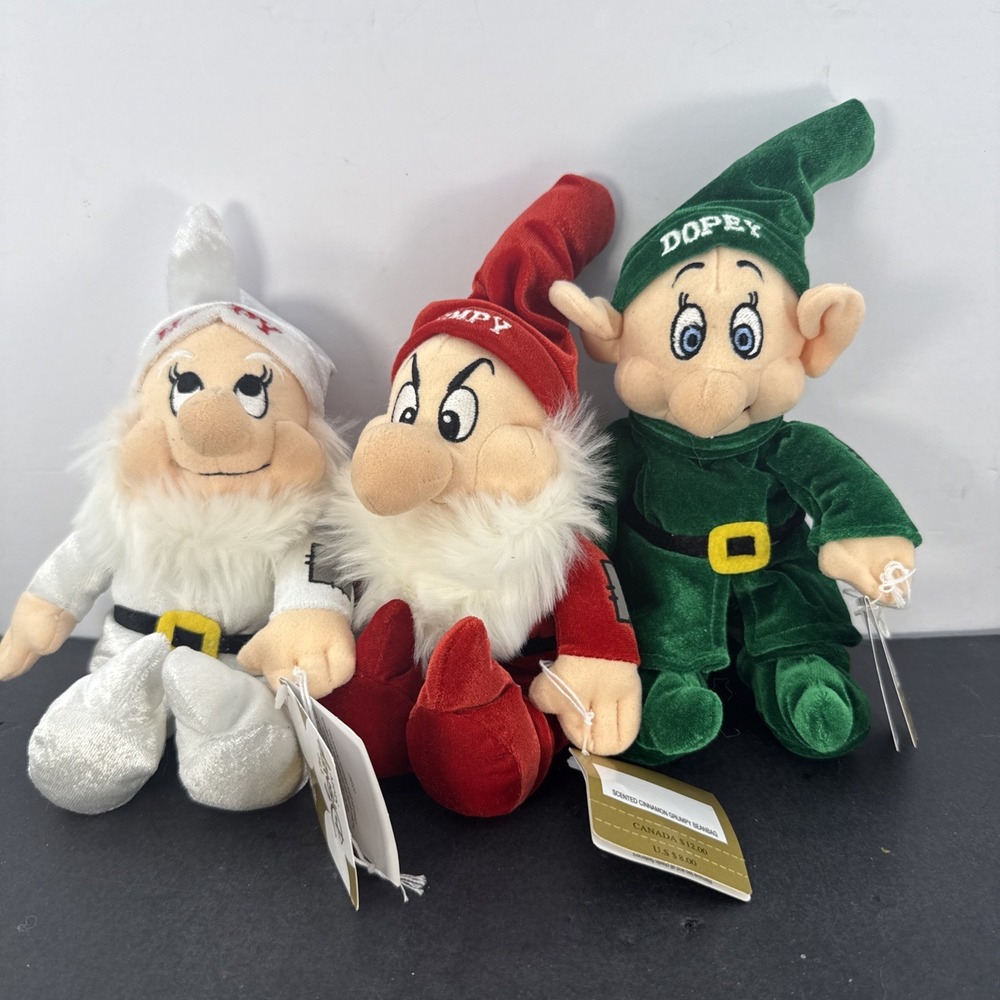 Disney Snow White Seven Dwarfs Scented 9in Plush Bean Bag Set Happy Grumpy Dopey